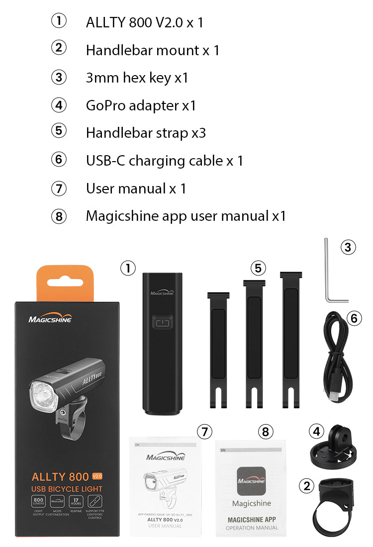 ALLTY 800 V2.0 Rechargeable Bike Front Light – Magicshine Bike Lights